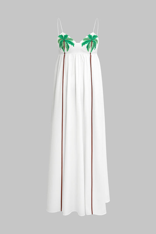 Lightweight Sleeveless Palm Print Midi Dress