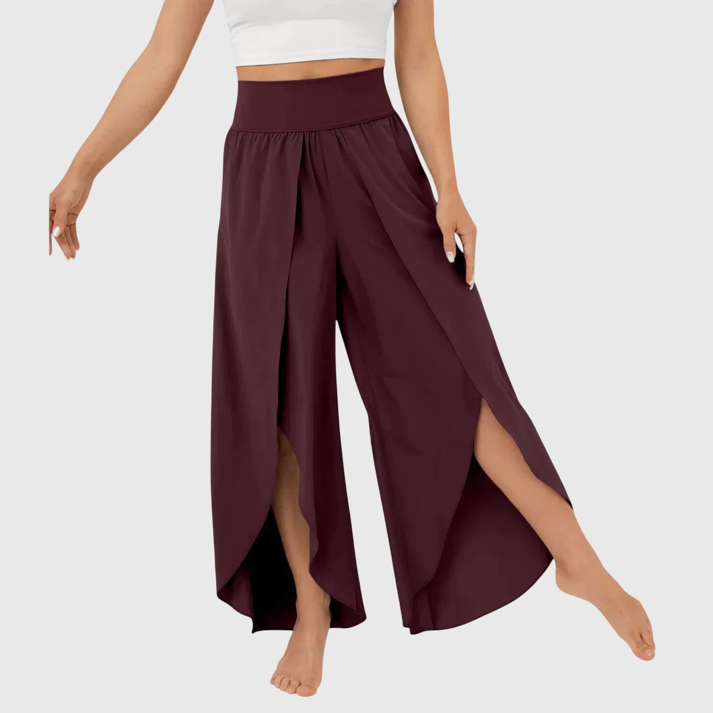 Lightweight Split Hem Wide Leg Trousers