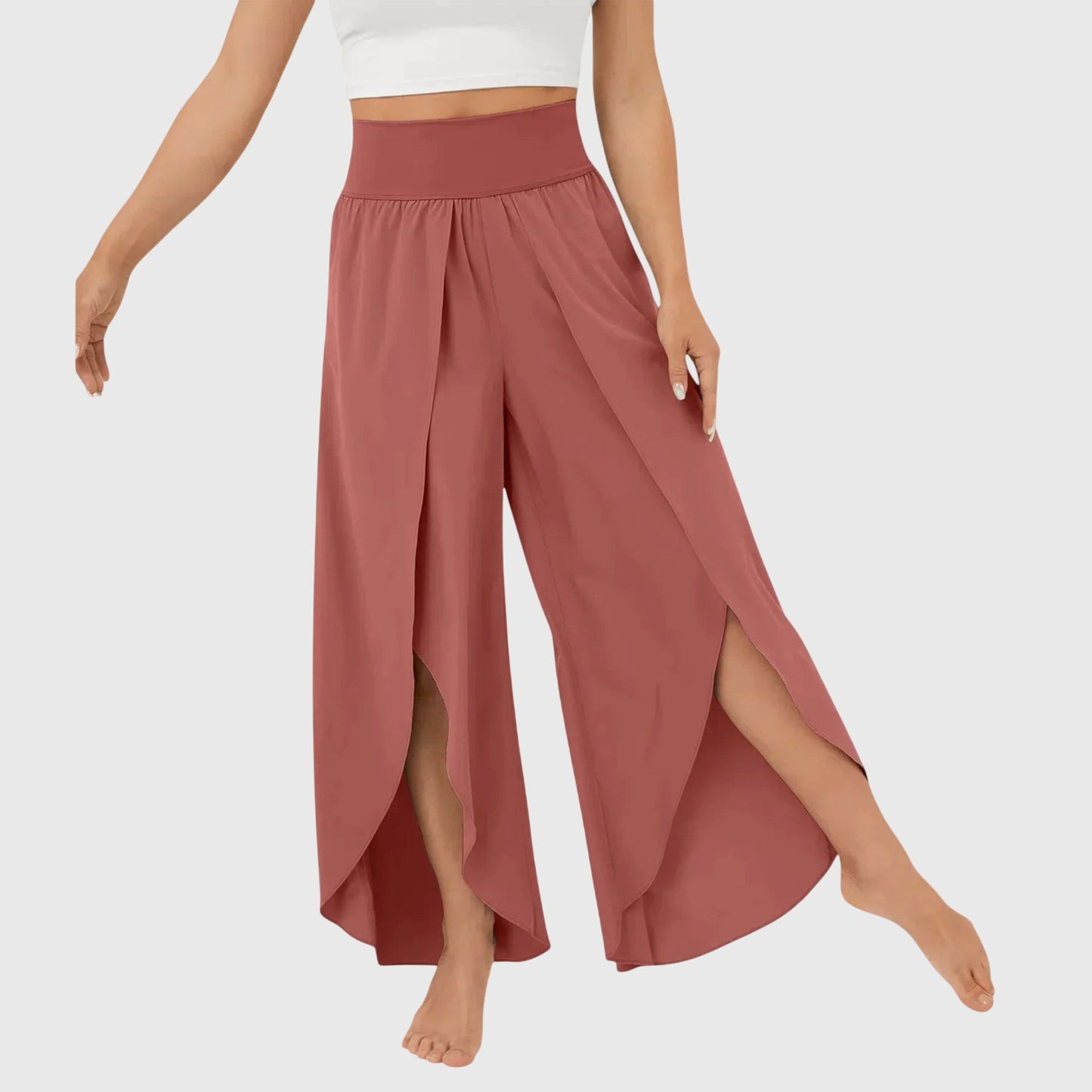 Lightweight Split Hem Wide Leg Trousers