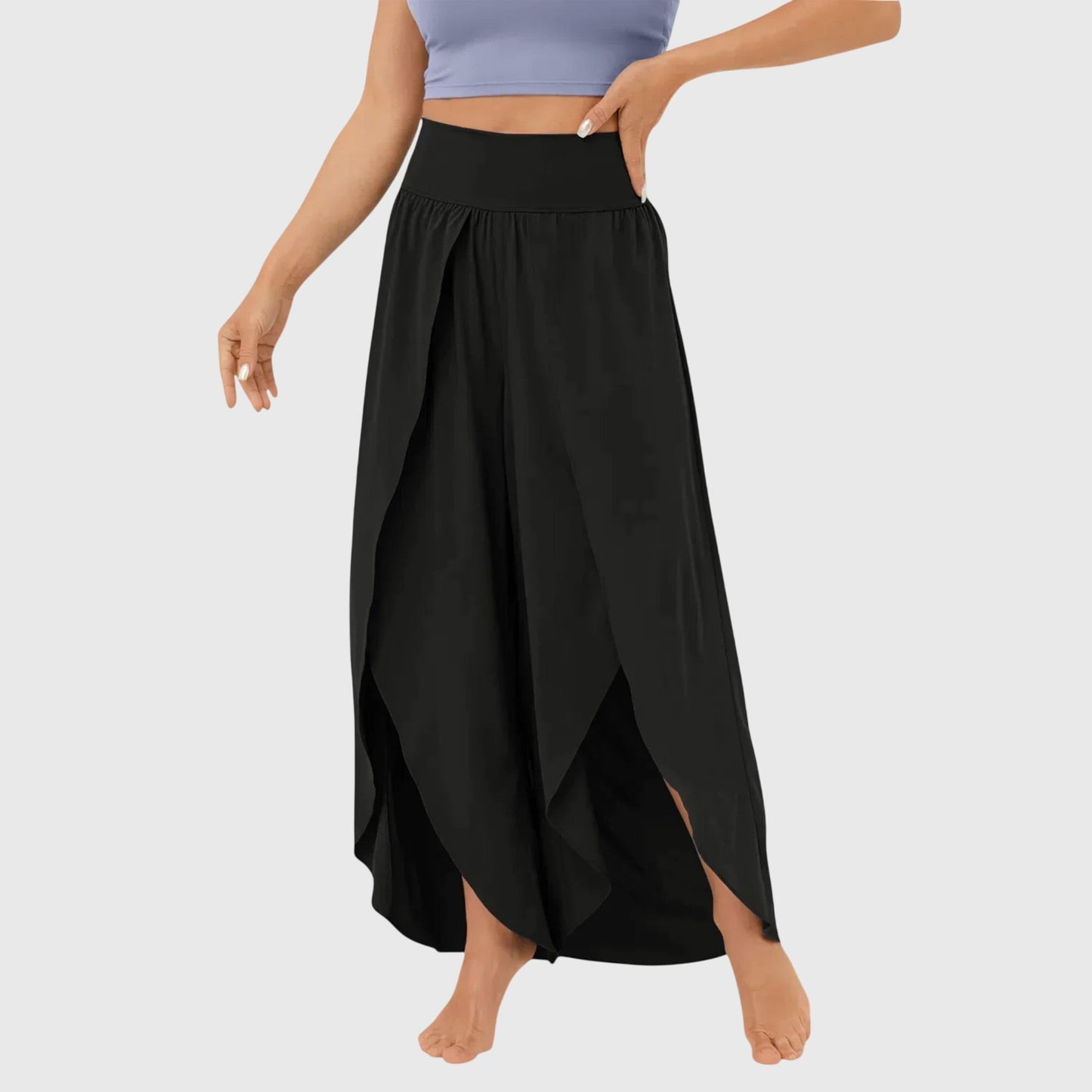 Lightweight Split Hem Wide Leg Trousers