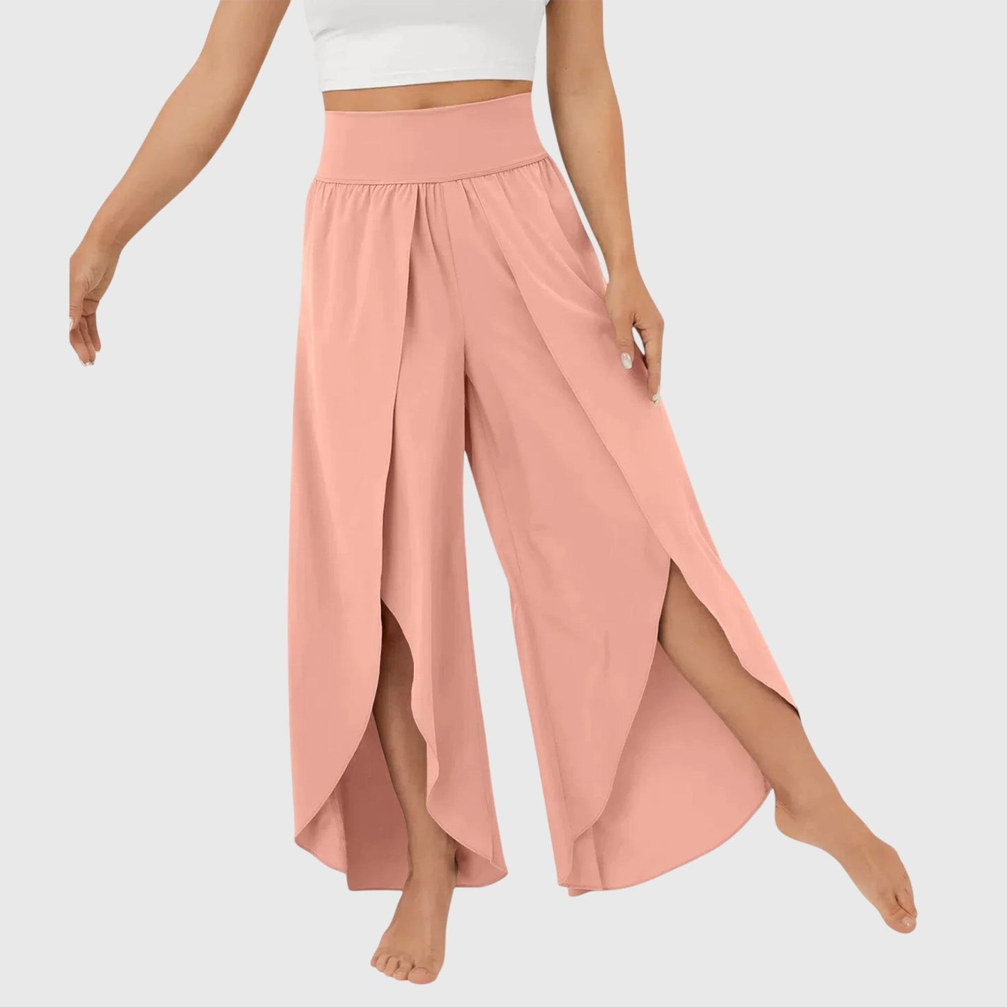 Lightweight Split Hem Wide Leg Trousers
