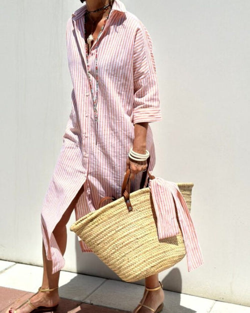 Lightweight Striped Cotton Shirt Dress