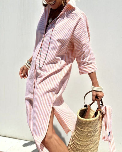 Lightweight Striped Cotton Shirt Dress