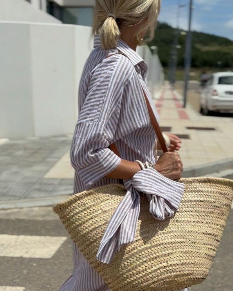 Lightweight Striped Cotton Shirt Dress