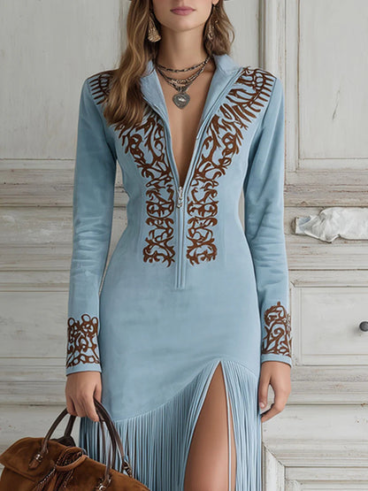 Lightweight Suede Fringe Maxi Dress