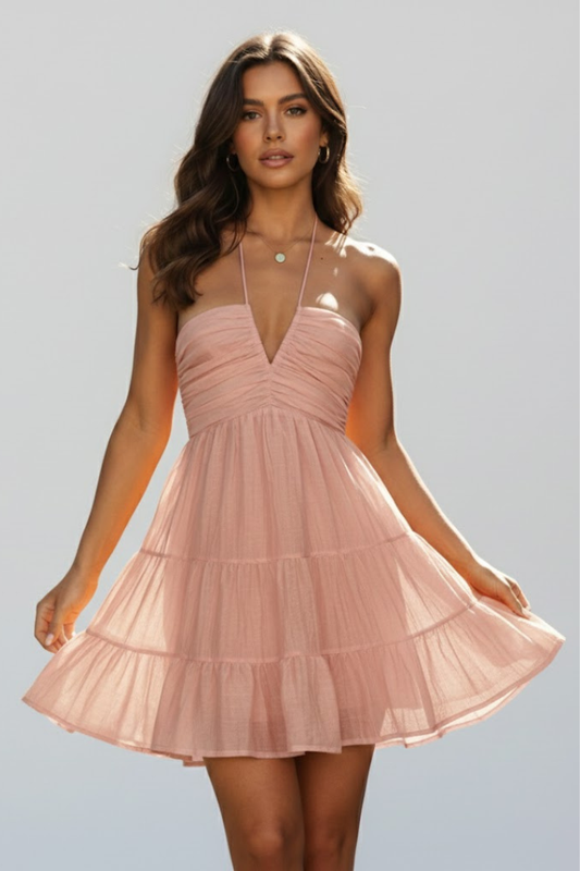 Lightweight Tiered Halter Mini Dress