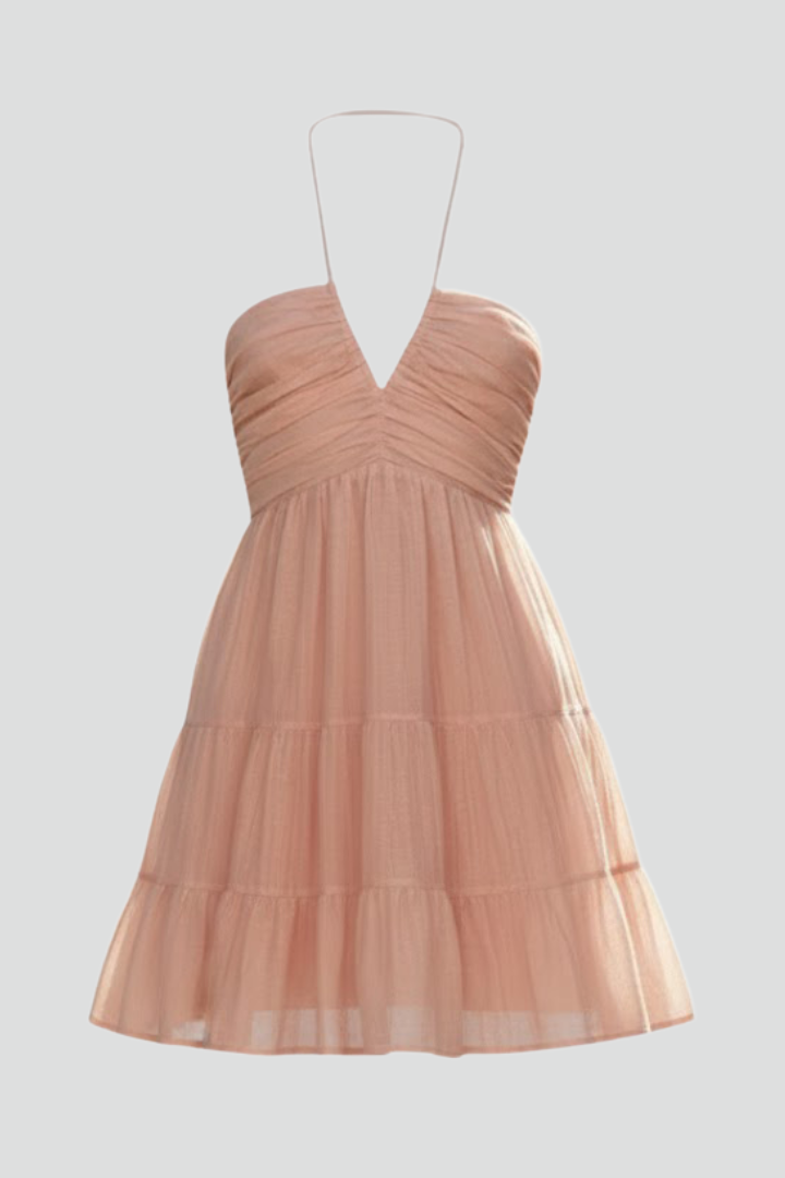 Lightweight Tiered Halter Mini Dress