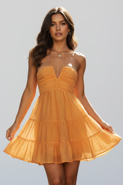 Lightweight Tiered Halter Mini Dress