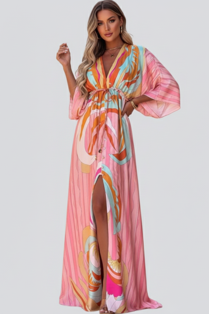 Lightweight V-Neck Belted Maxi Dress