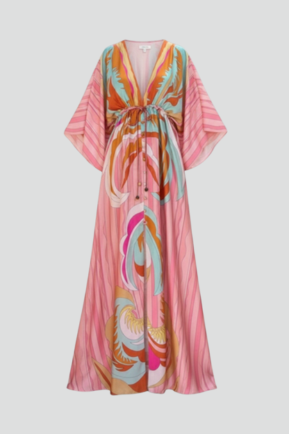 Lightweight V-Neck Belted Maxi Dress