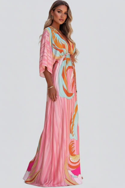 Lightweight V-Neck Belted Maxi Dress