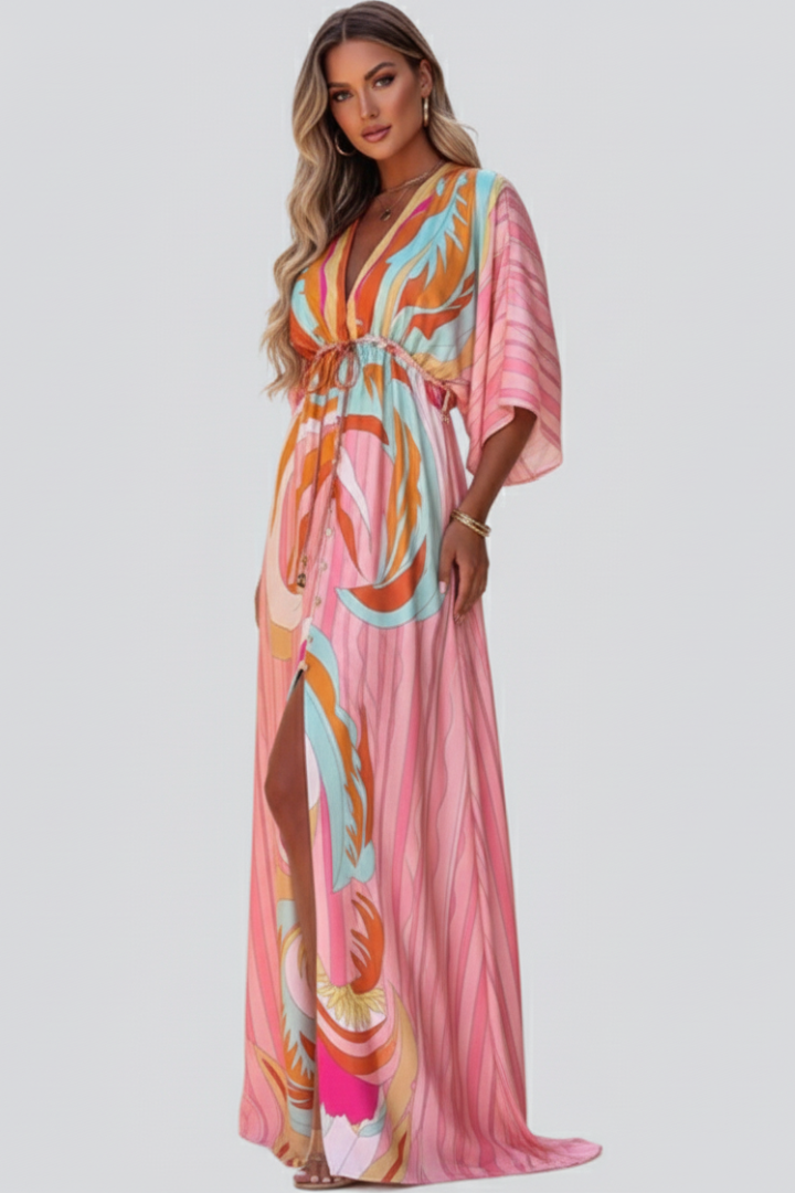 Lightweight V-Neck Belted Maxi Dress