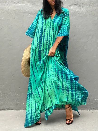 Lightweight V-Neck Bold Pattern Maxi Dress