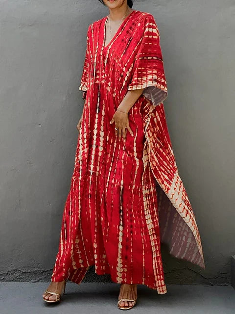 Lightweight V-Neck Bold Pattern Maxi Dress