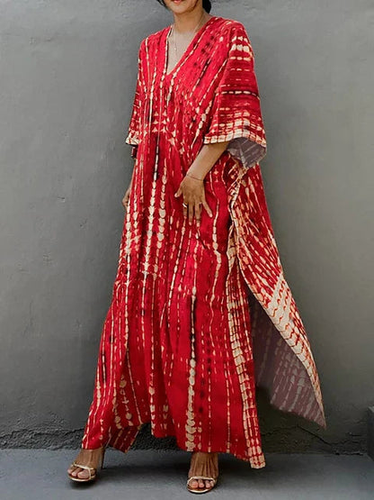 Lightweight V-Neck Bold Pattern Maxi Dress