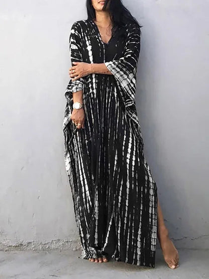 Lightweight V-Neck Bold Pattern Maxi Dress