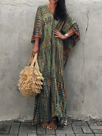 Lightweight V-Neck Bold Pattern Maxi Dress