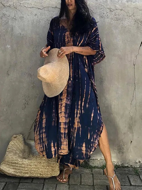 Lightweight V-Neck Bold Pattern Maxi Dress