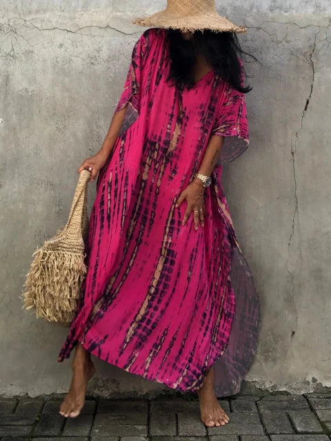 Lightweight V-Neck Bold Pattern Maxi Dress