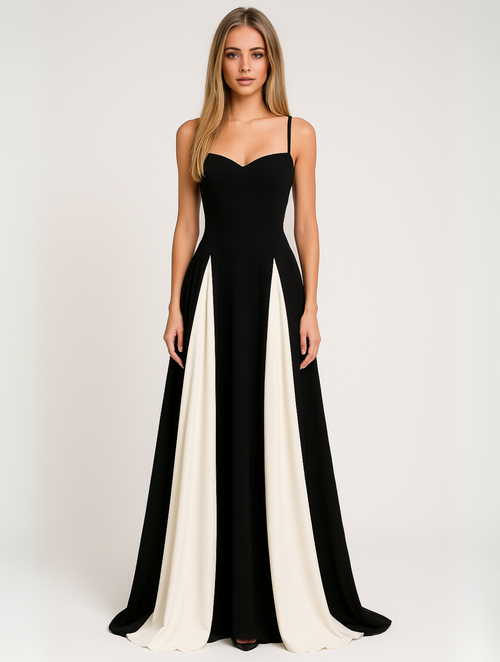Lightweight V-Neck Contrast Maxi Dress