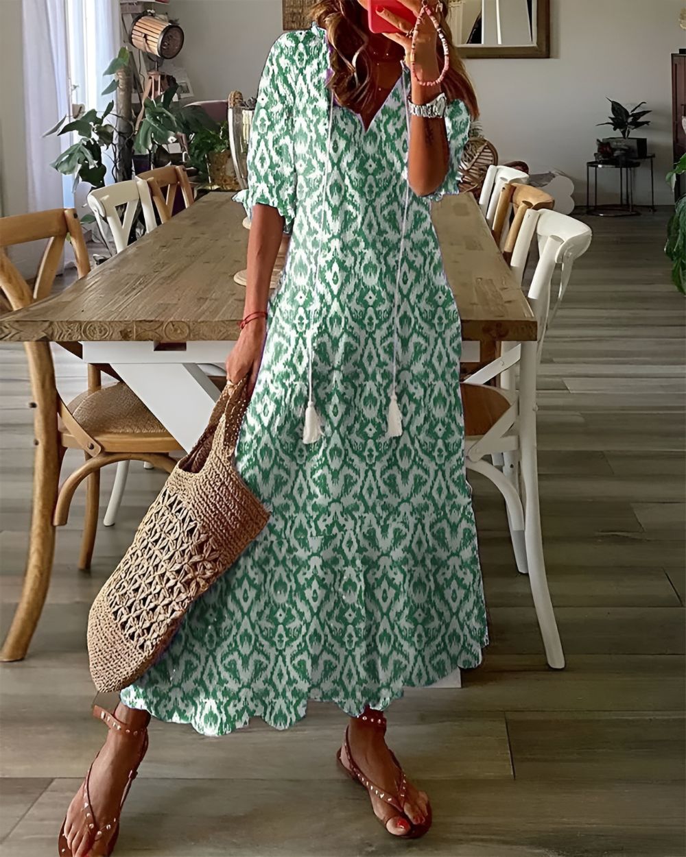 Lightweight V-Neck Flowing Summer Dress