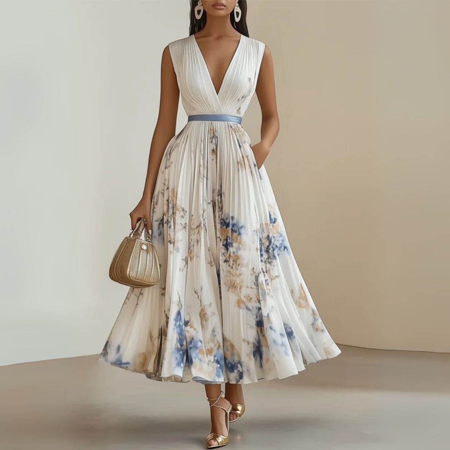 Lightweight V-Neck Printed Maxi Dress