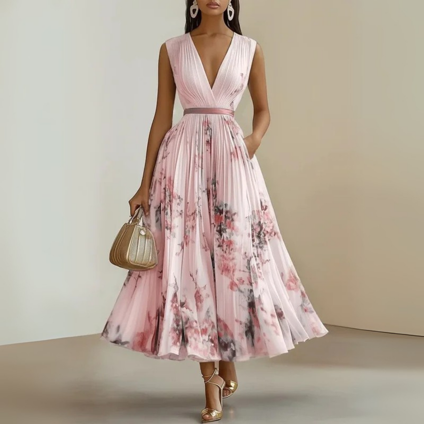 Lightweight V-Neck Printed Maxi Dress