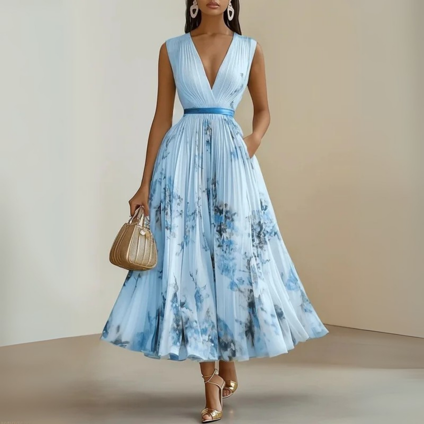 Lightweight V-Neck Printed Maxi Dress
