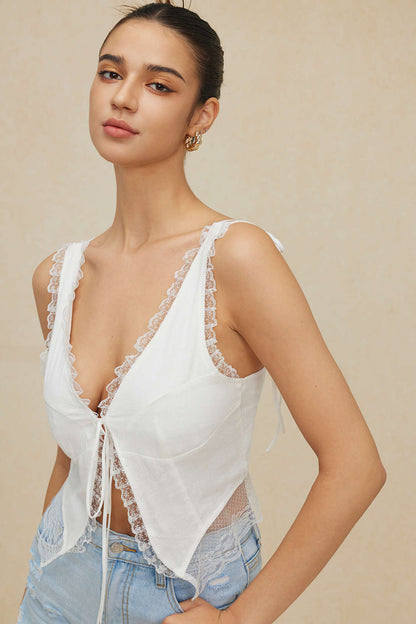 Lightweight V-Neck Tie Front Blouse