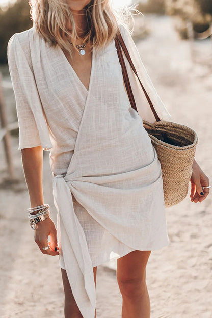 Lightweight V-Neck Wrap Mini Dress