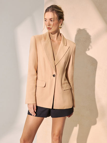 Linen Blend Long Sleeve Blazer