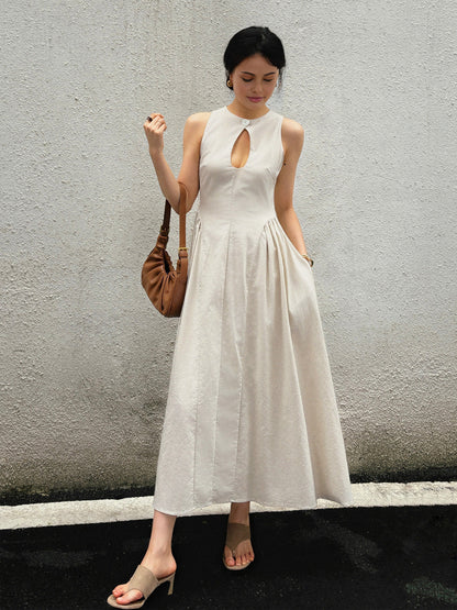 Linen Blend Pleated Maxi Dress
