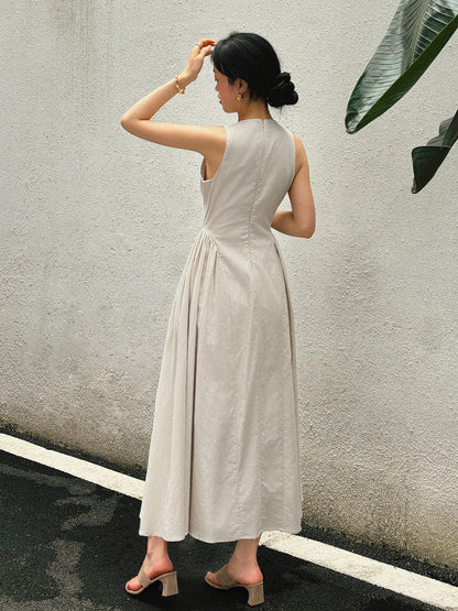 Linen Blend Pleated Maxi Dress