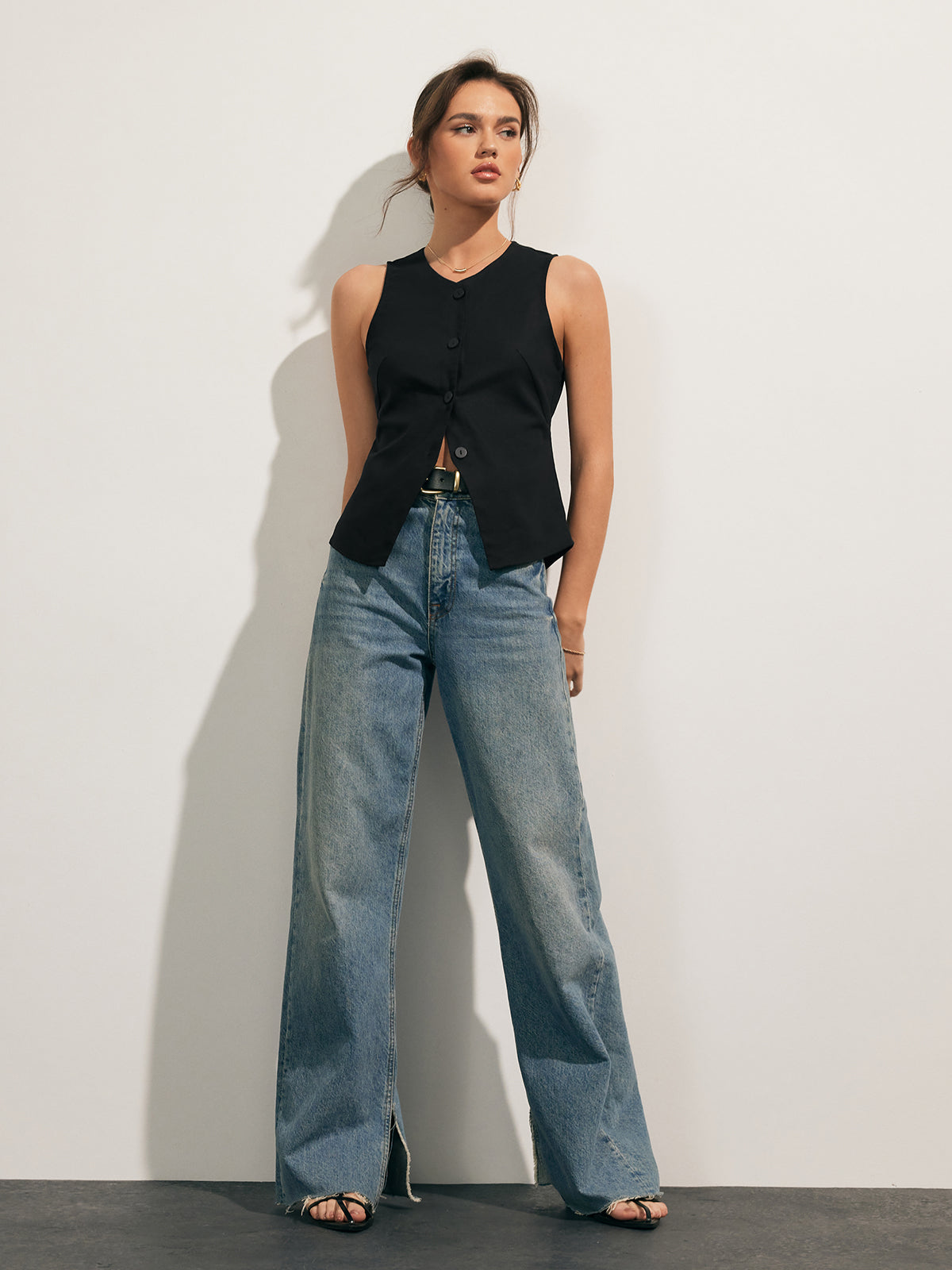 Linen Blend Sleeveless Crop Top