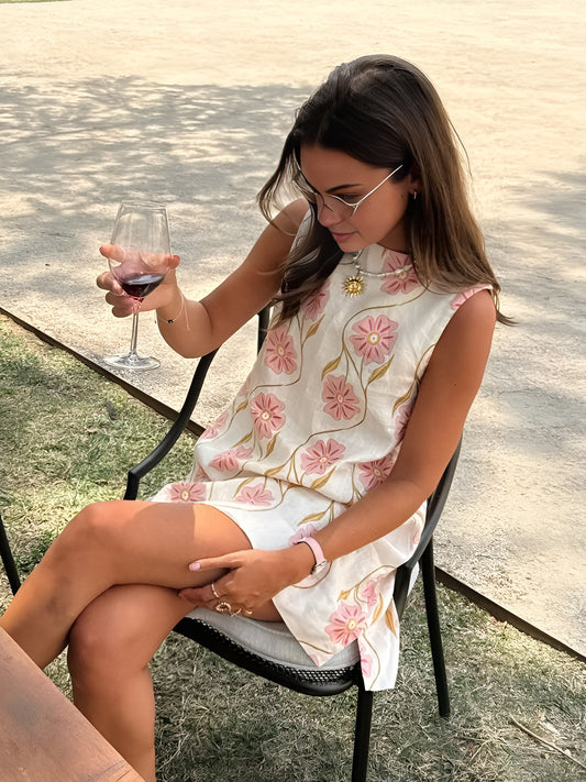 Linen Viscose Crew Neck Sleeveless Dress