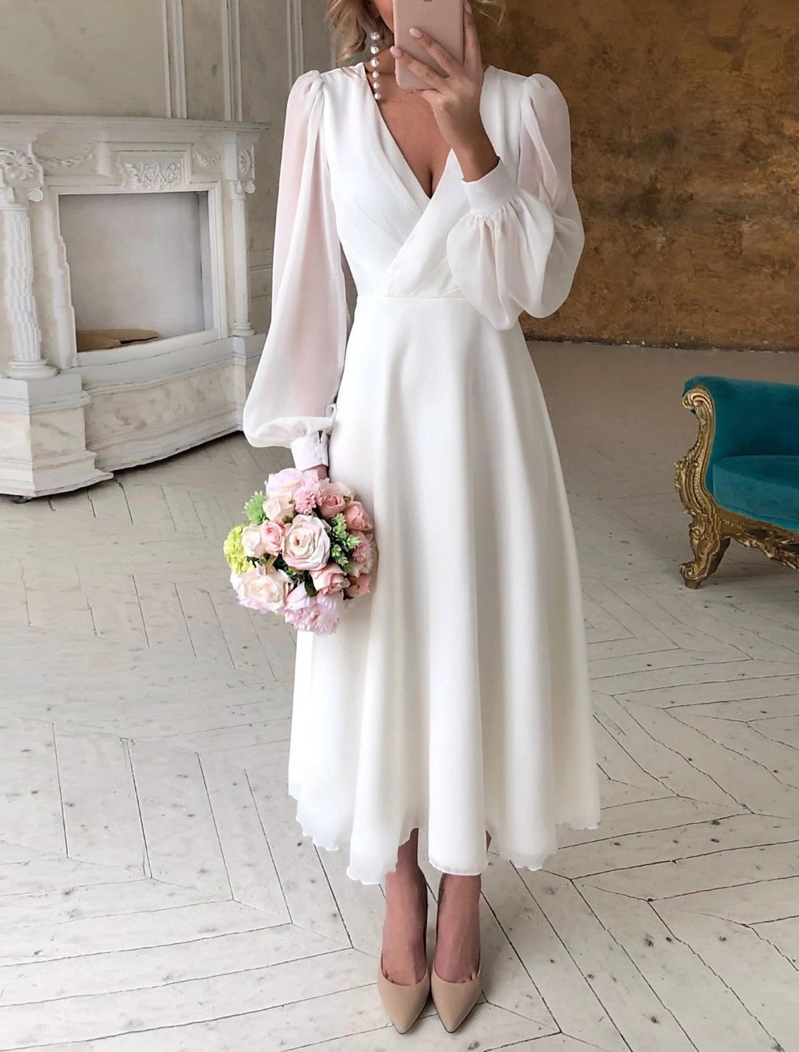 Long Sleeve Round Neck Wedding Guest Dress