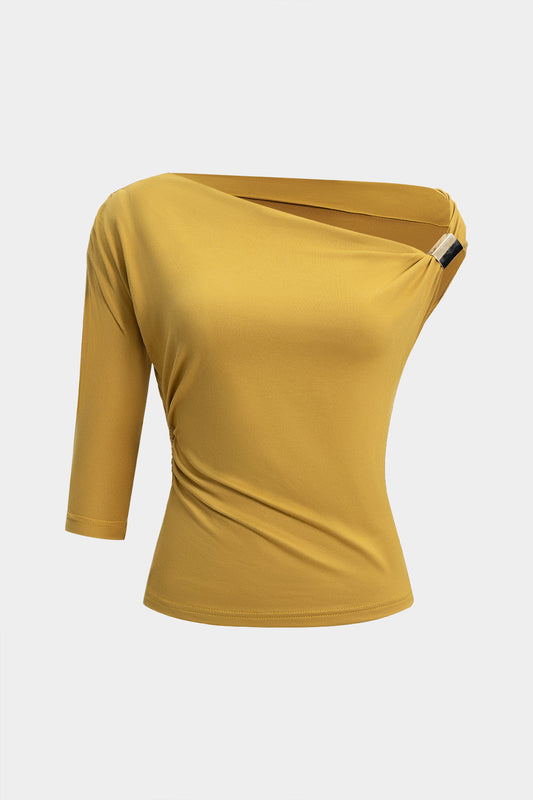 Metallic Asymmetrical Short Sleeve Women's Top