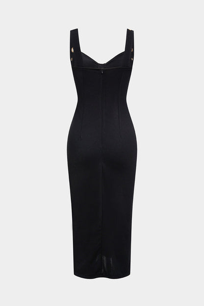 Metallic Eyelet Zipper Midi Dress