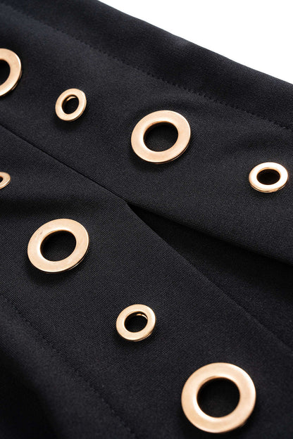 Metallic Eyelet Zipper Midi Dress