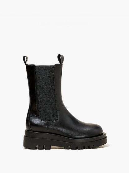 Microfiber Leather Platform Chelsea Boots