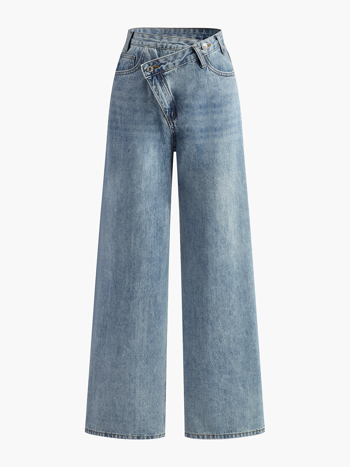 Mid Waist Asymmetric Wide Leg Jeans
