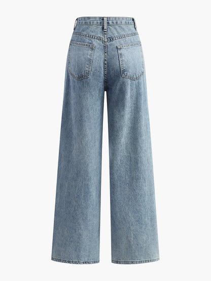 Mid Waist Asymmetric Wide Leg Jeans