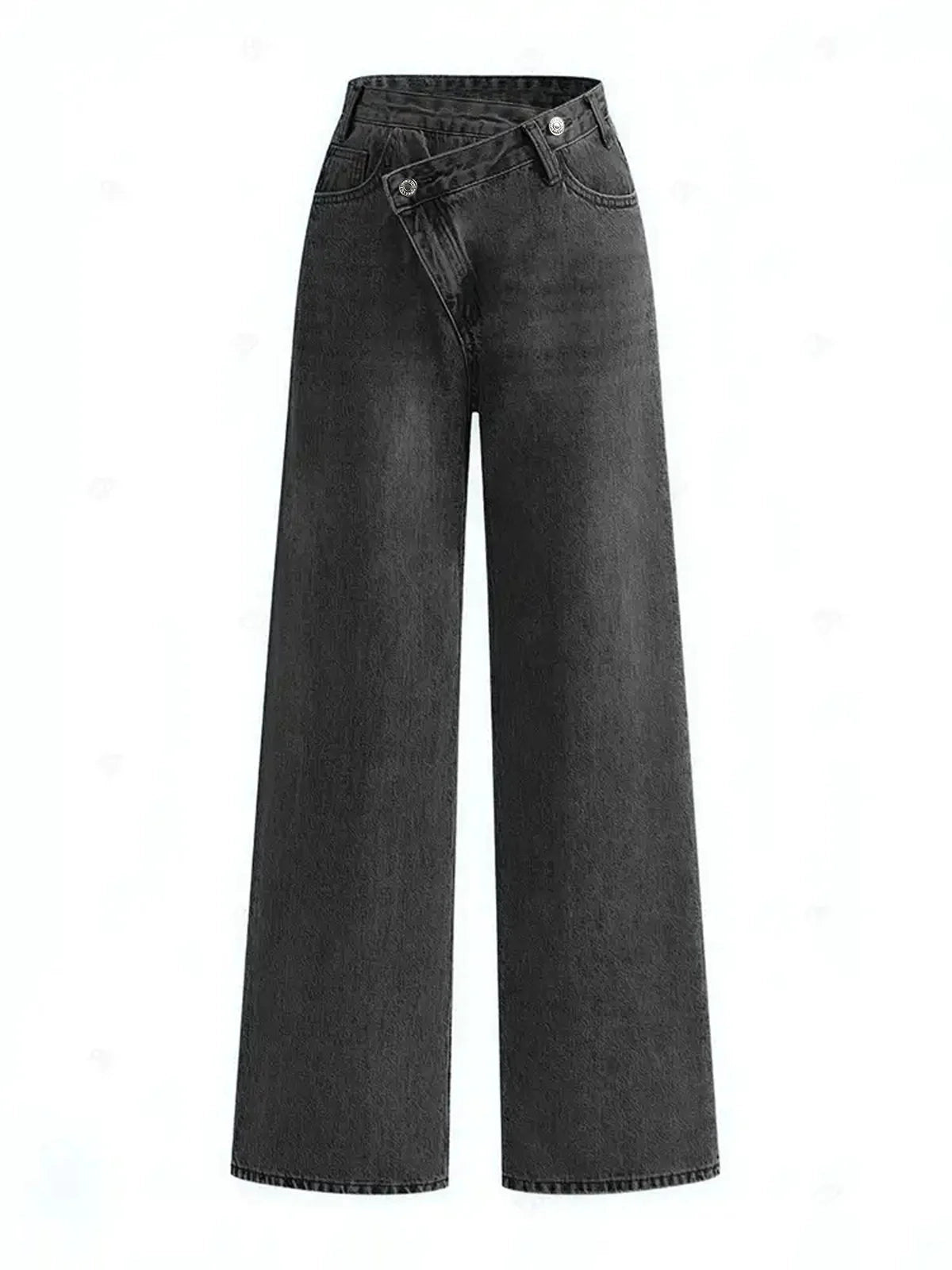 Mid Waist Asymmetric Wide Leg Jeans