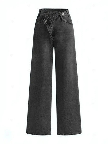 Mid Waist Asymmetric Wide Leg Jeans
