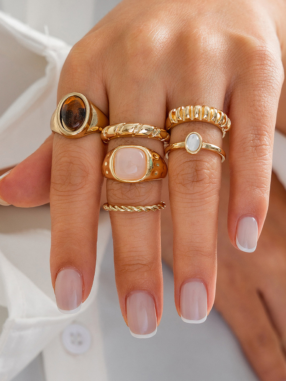 Mixed Stone Textured Ring Set