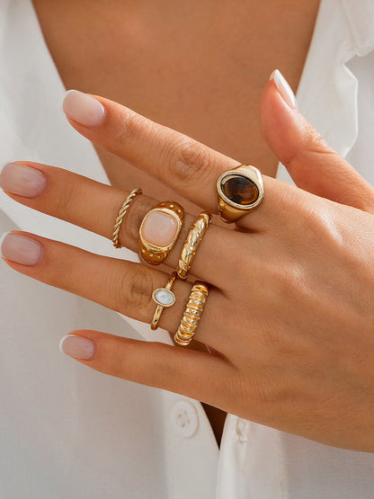Mixed Stone Textured Ring Set