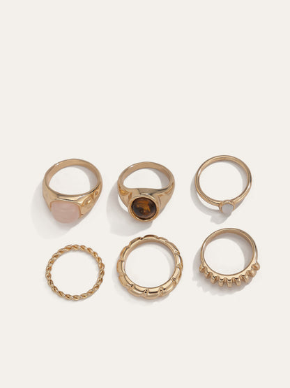 Mixed Stone Textured Ring Set