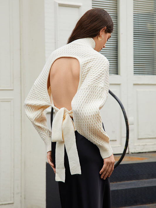 Mock Neck Tie Back Sweater