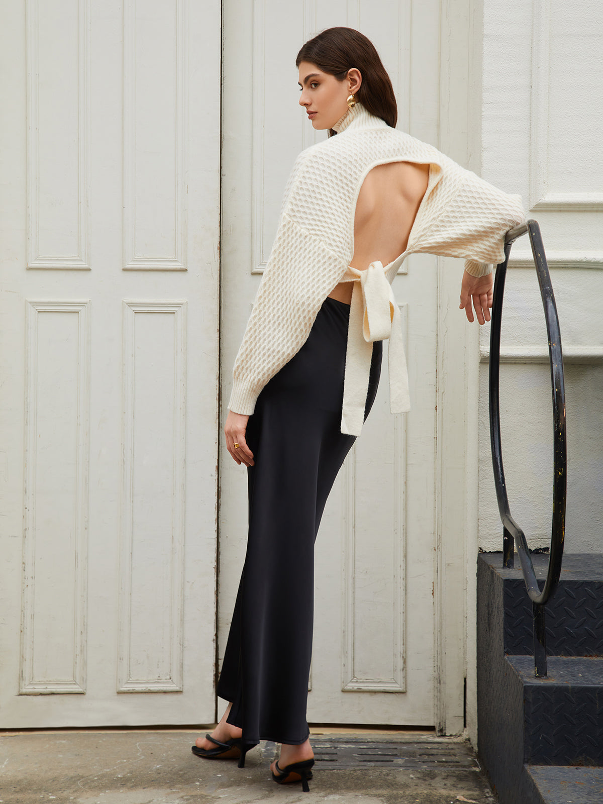Mock Neck Tie Back Sweater