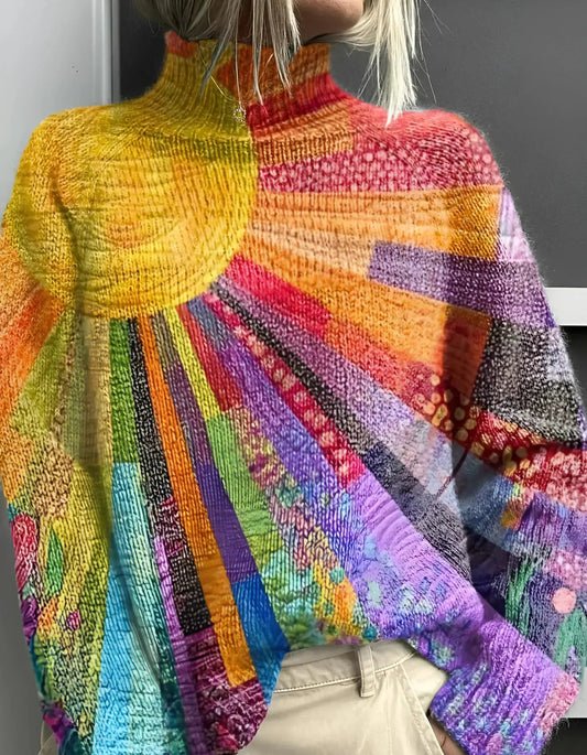 Multicolor Knit Fabric Winter Sweater